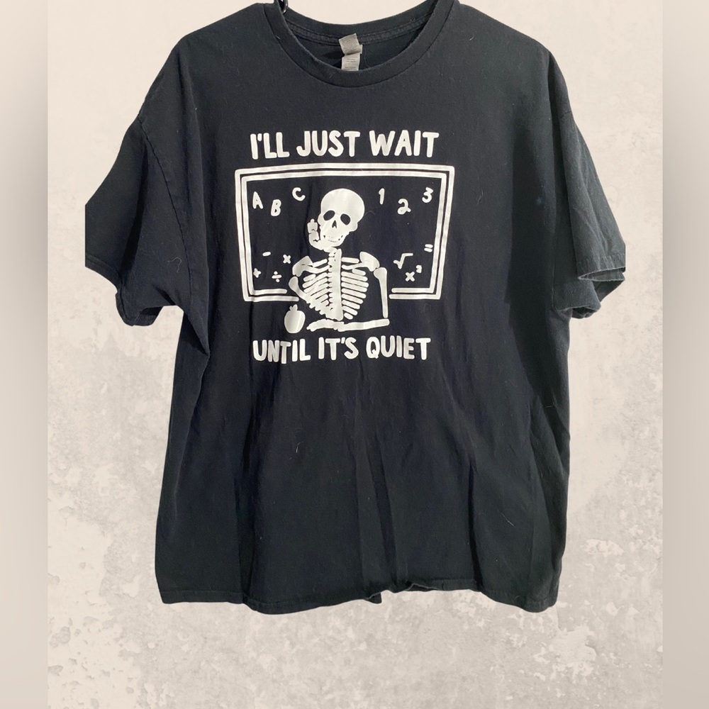 Teacher Shirt🍎 Black Graphic Tee with Skeleton Design